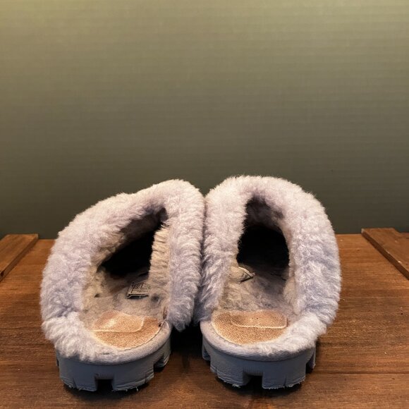 UGG Fluffy Purple Leopard Slip On Shearling Slippers Size 6 - Picture 4 of 7